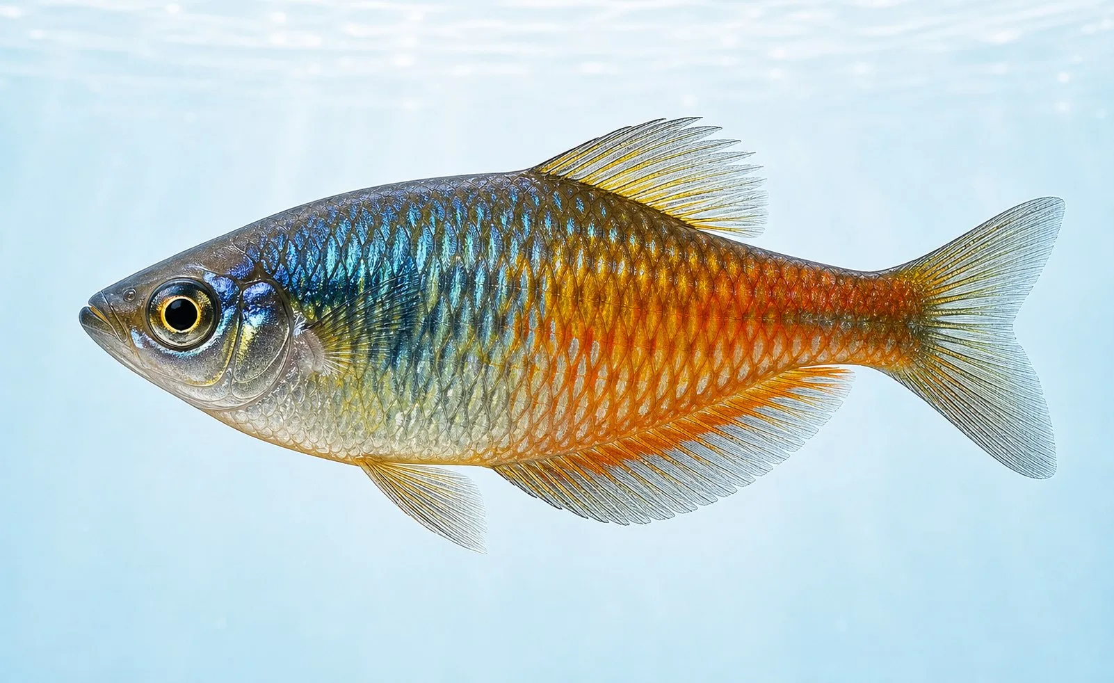Realistische Darstellung der auesseren Anatomie eines Aquarienfisches